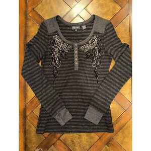 Miss Me Long Sleeve Bedazzled Top Size Medium Y2K Vintage